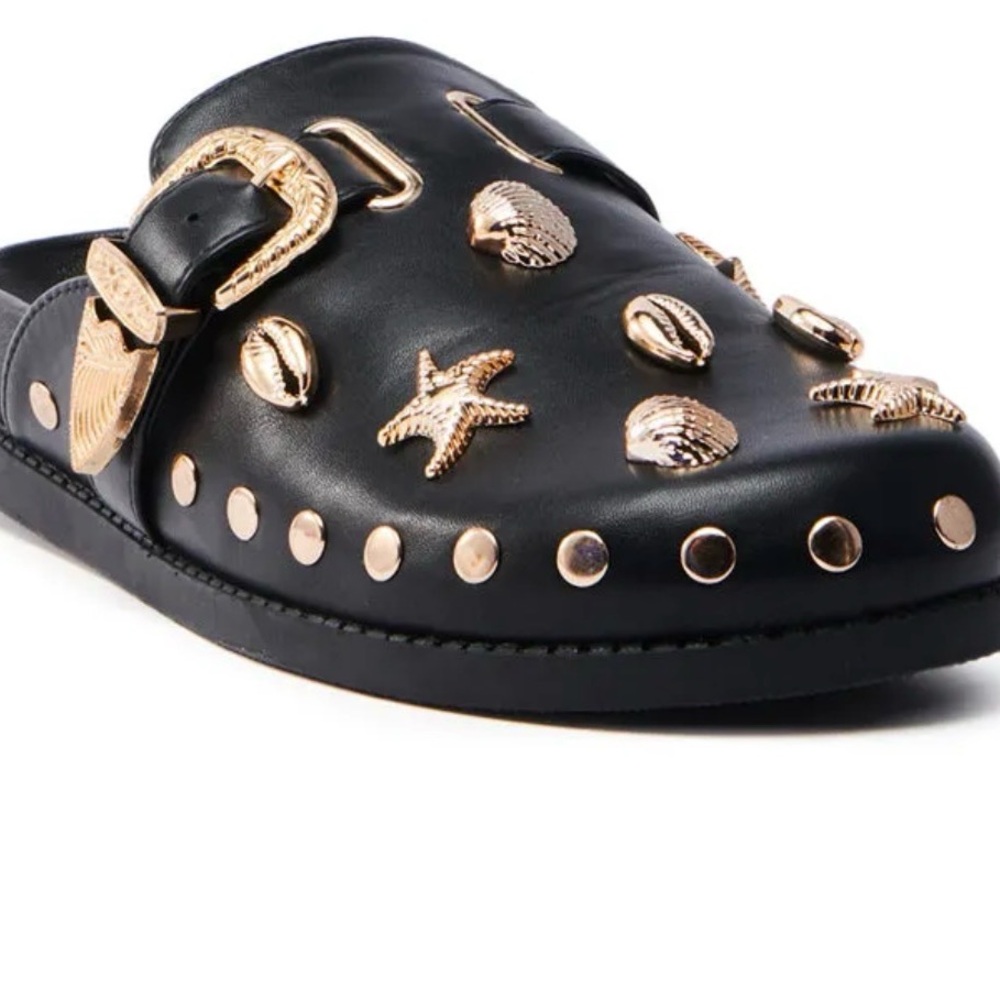 AZALEA WANG BRINY BLACK SEA SHELL EMBELLISHED CLOG - Picture 4 of 7
